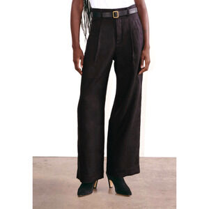 Neiman Marcus 4 Collectible Gold 100% LINEN Wide Leg High Waist Pants $290 Black